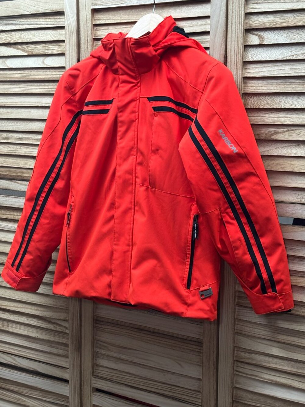 Karbon Youth Size 12 Insulated Ski Jacket Orange Black Striped Hooded